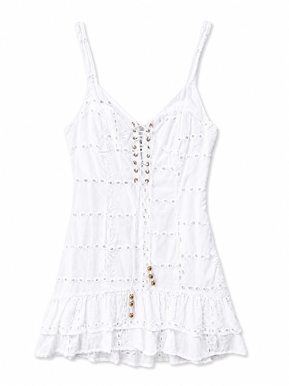 Sabo Skirt White Eyelet Lace-Up Mini Dress